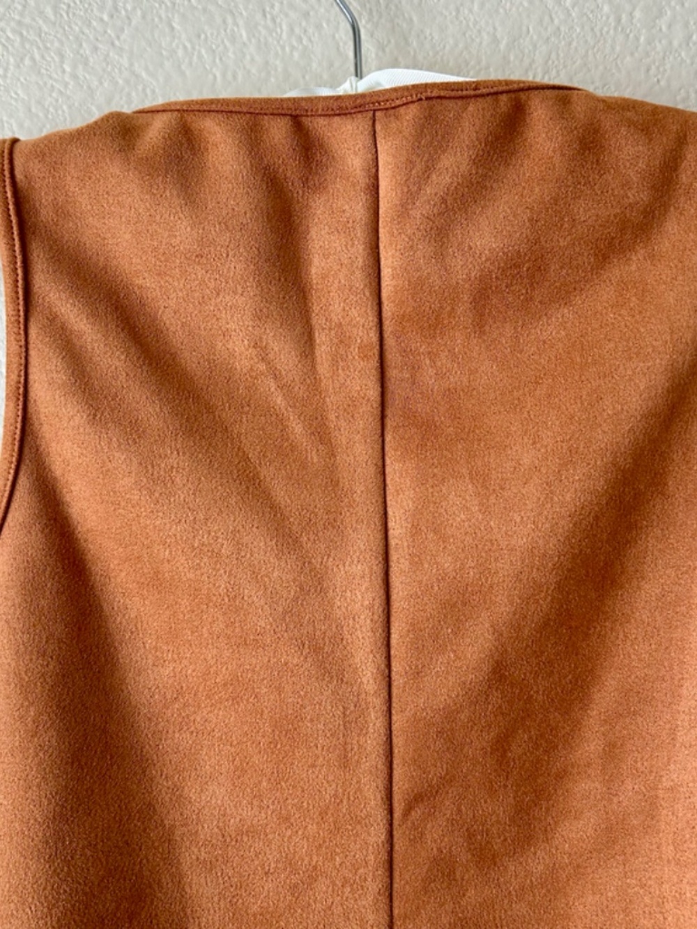 Faux Suede Vest Rustic Burnt Orange Crochet Trim Accent Tie Front Western Small - Picture 6 of 9